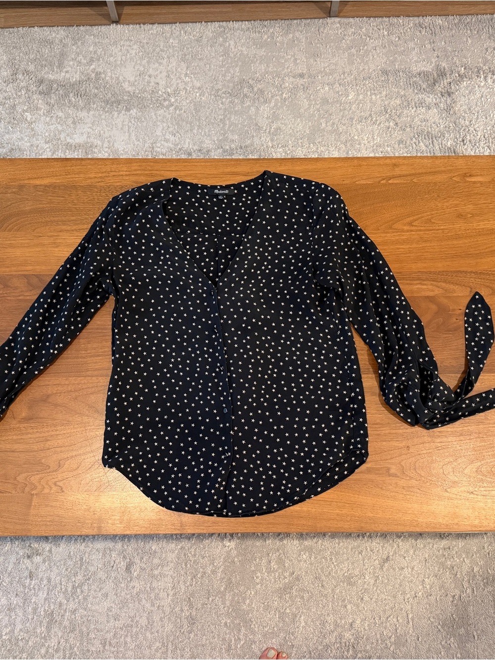 Madewell Women's 100% Silk Star Print Blouse Top With Laces Size S